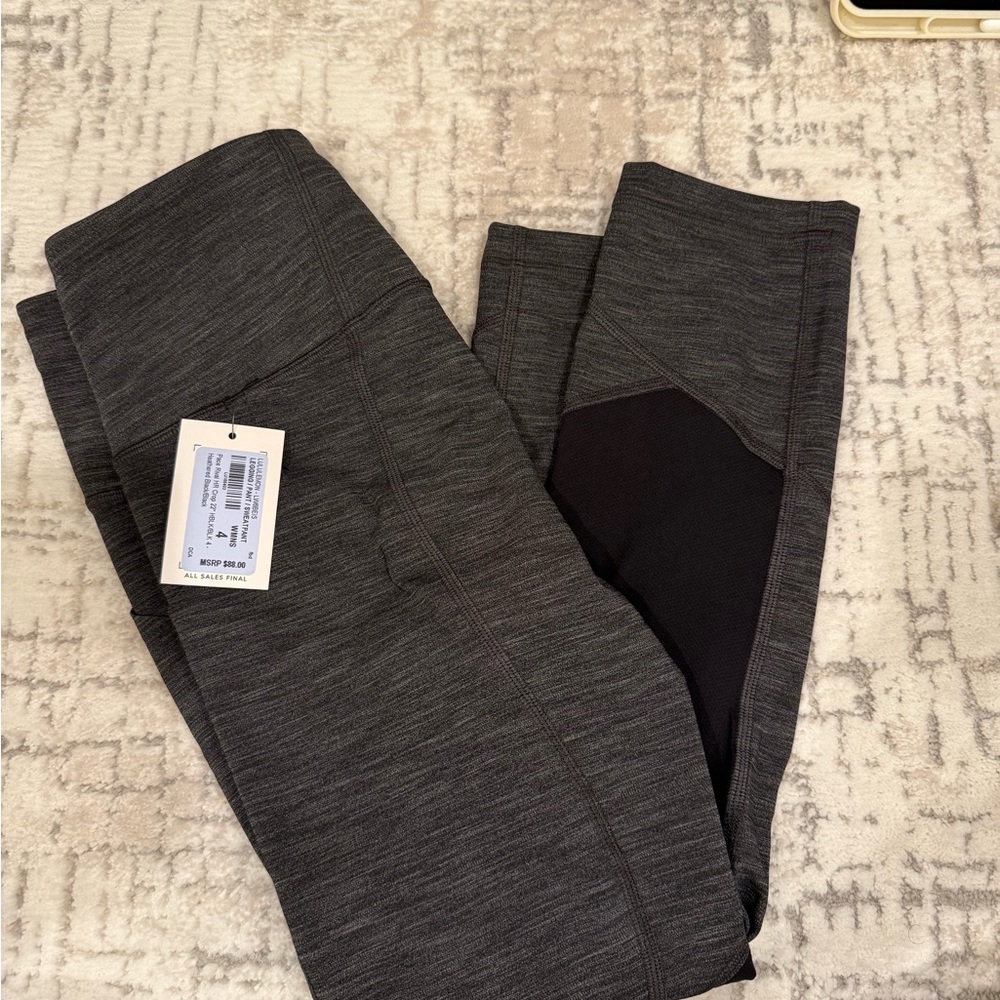 LULULEMON Dark Gray Athletic Leggings with Black Mesh Panel